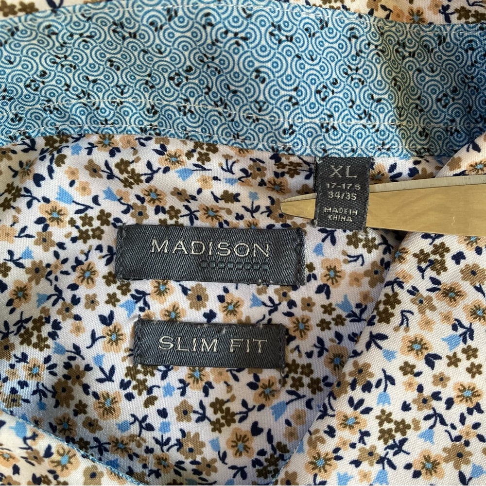 2 Madison Floral Slim Fit Button Up Shirt Long Sleeve Mens Size XL 17-17.5 34/35 - Picture 10 of 12